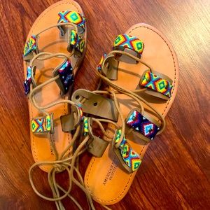 American Eagle Rainbow Tribal Print Sandals